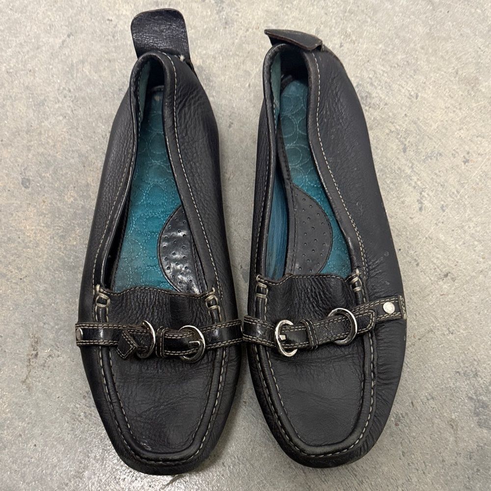 Coach Black Leather Loafers with Buckle Detail